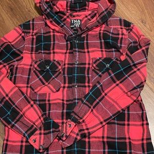 TNA by Arizia plaid button down shirt size Medium Boyfriend Fit